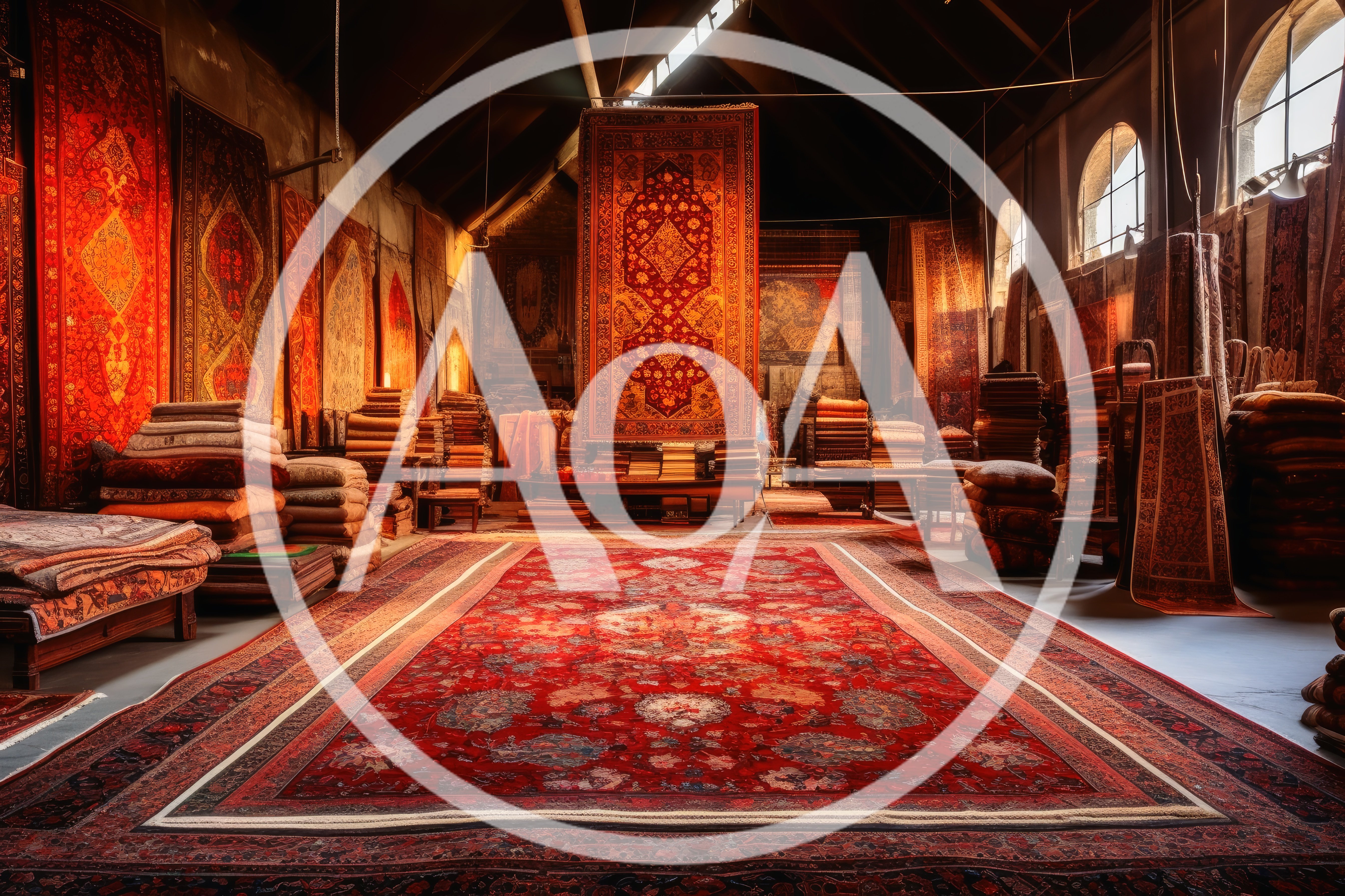 Interior View Of A Traditional Persian Rug Warehouse