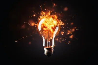 Light Bulb Exploding With Intense Fire And Sparks