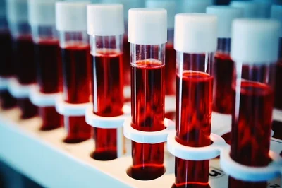 Laboratory Test Tubes Filled With Blood Samples