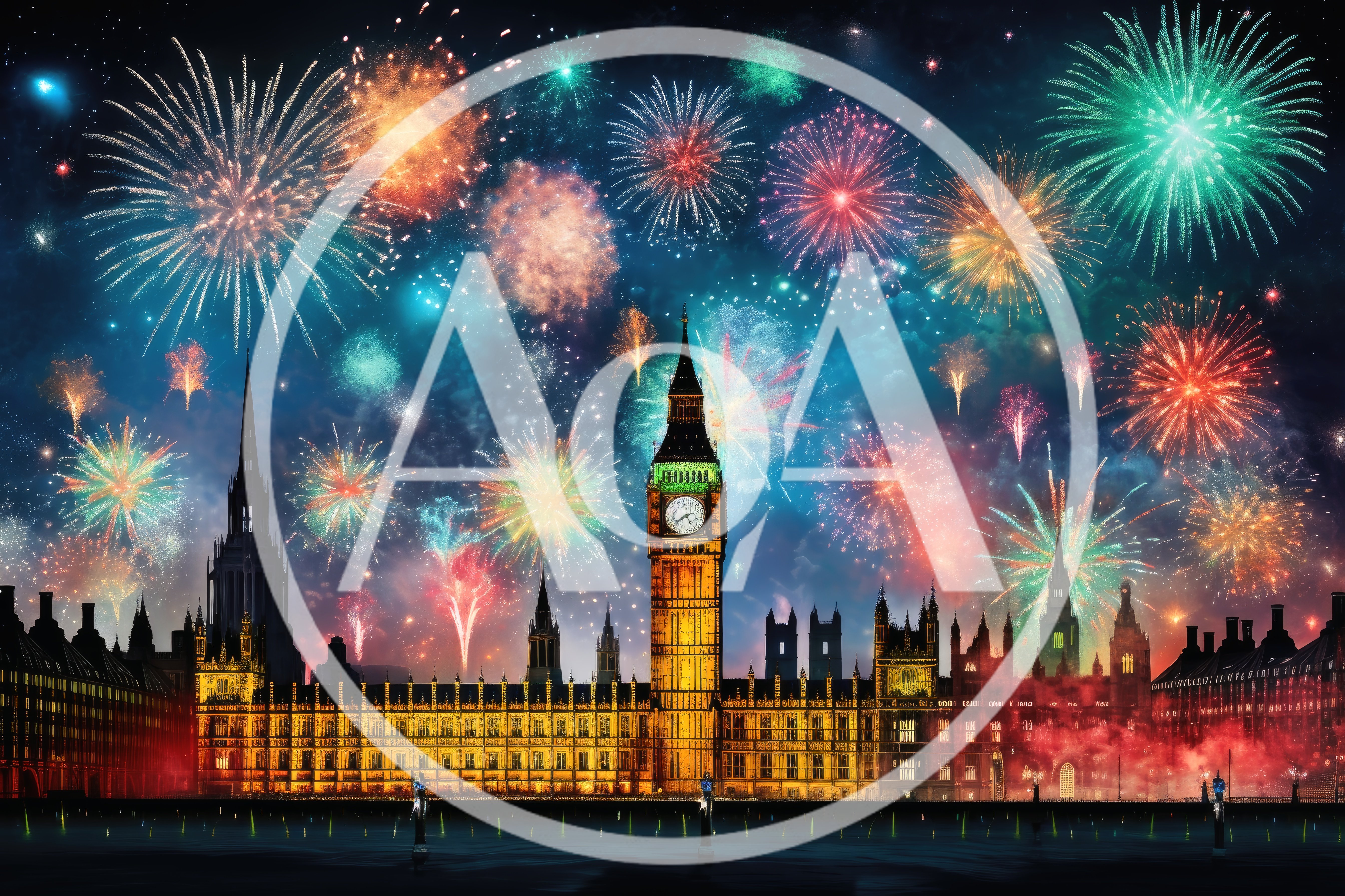 Fireworks Display Over Big Ben and Houses of Parliament