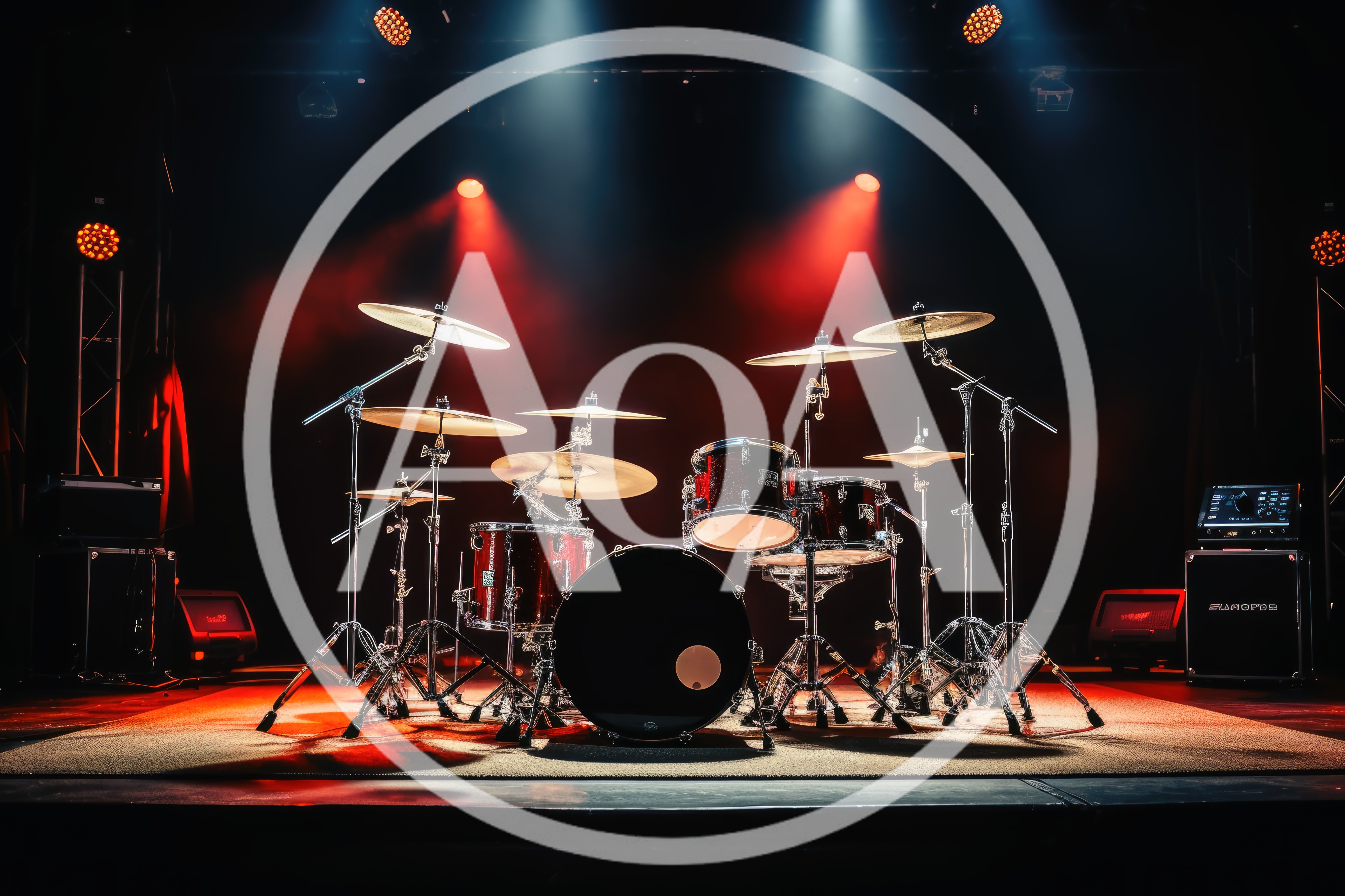 Professional Drum Kit Set Up On A Concert Stage