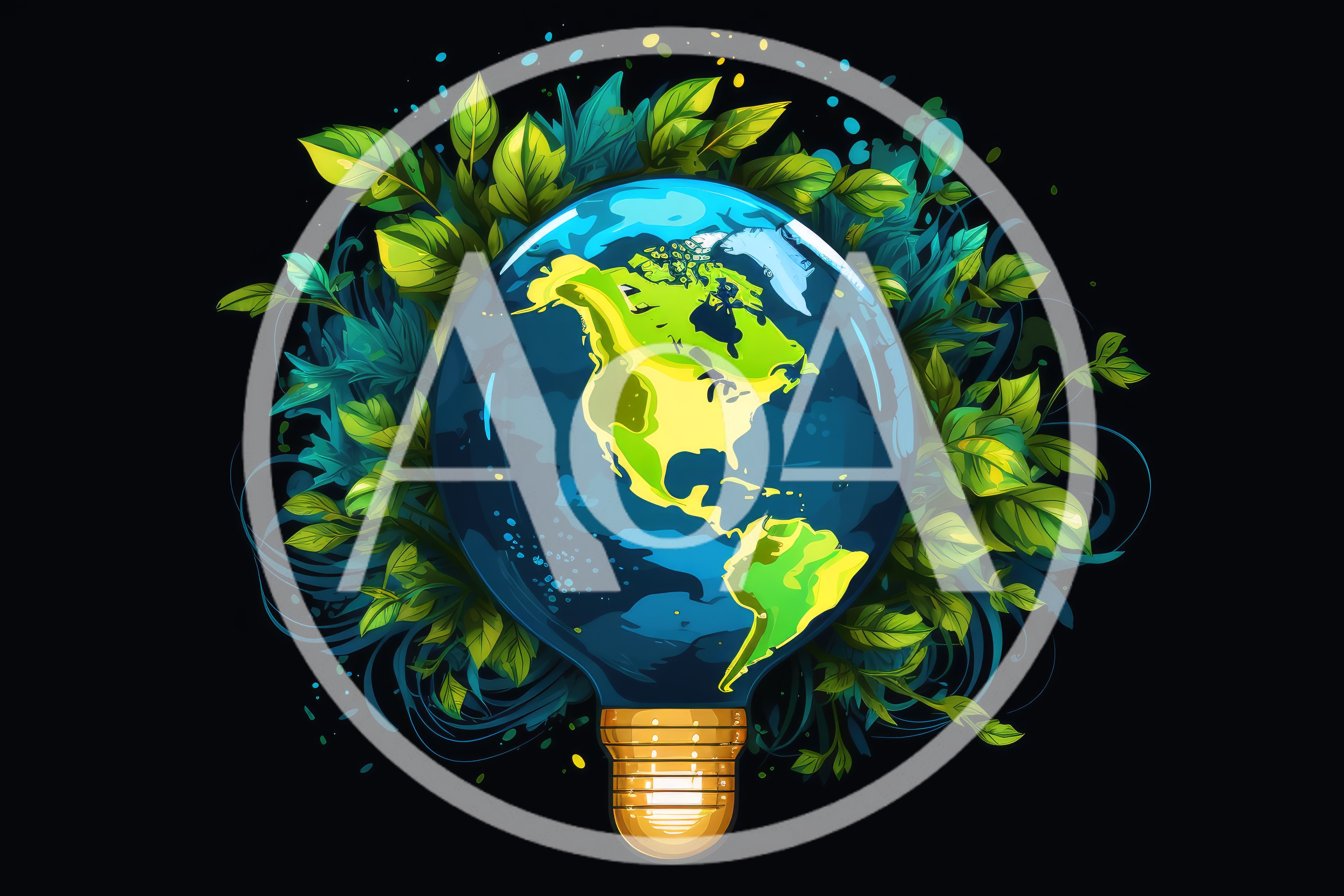 Earth Globe Inside A Light Bulb With Green Foliage
