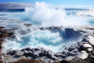 Powerful Ocean Waves Crashing Into A Rocky Blowhole