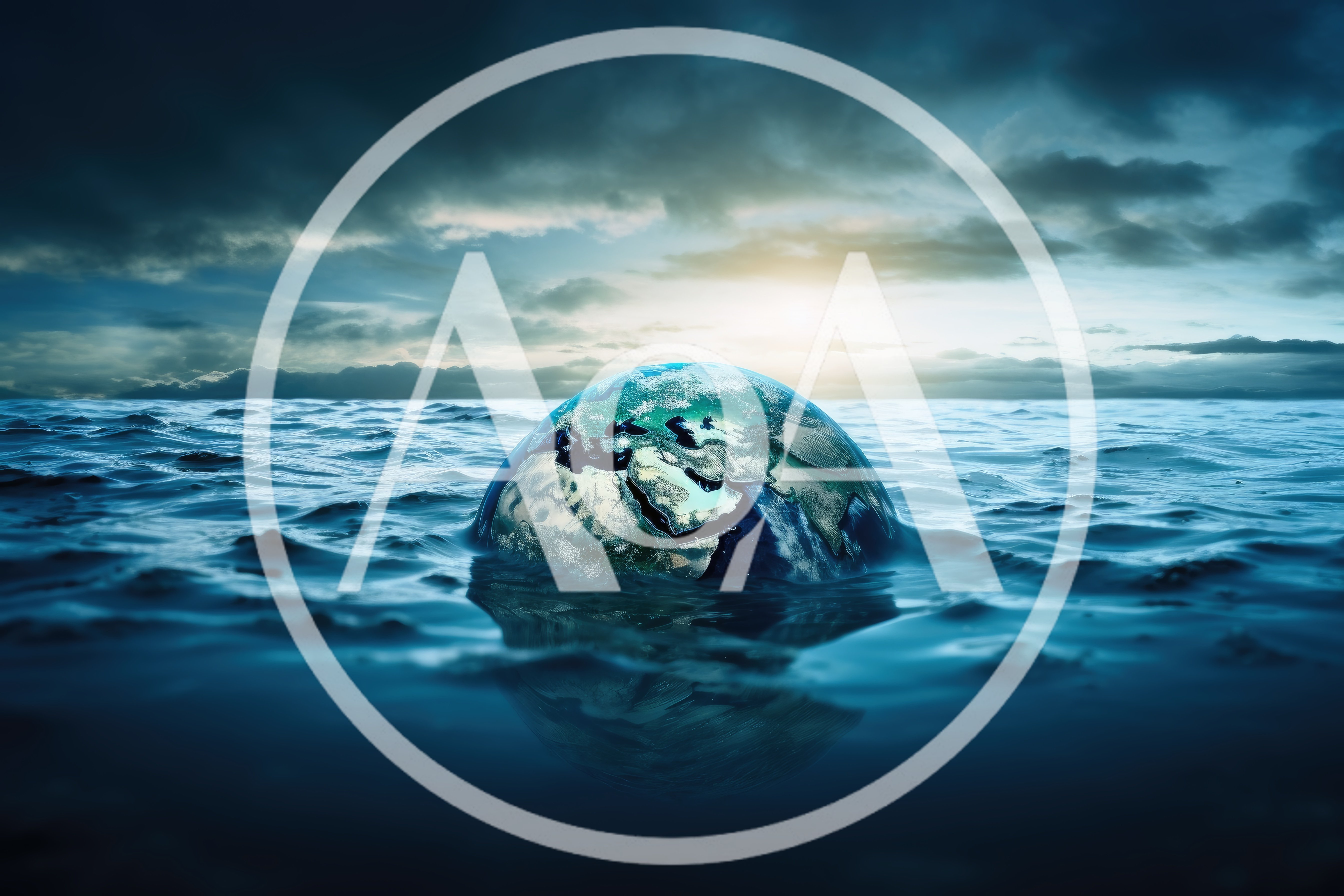 Earth Globe Partially Submerged In Deep Ocean Waters