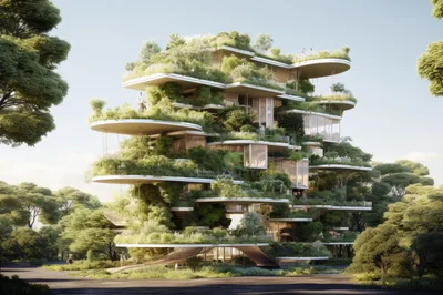 Modern Sustainable Multi-Level Forest Apartment Building