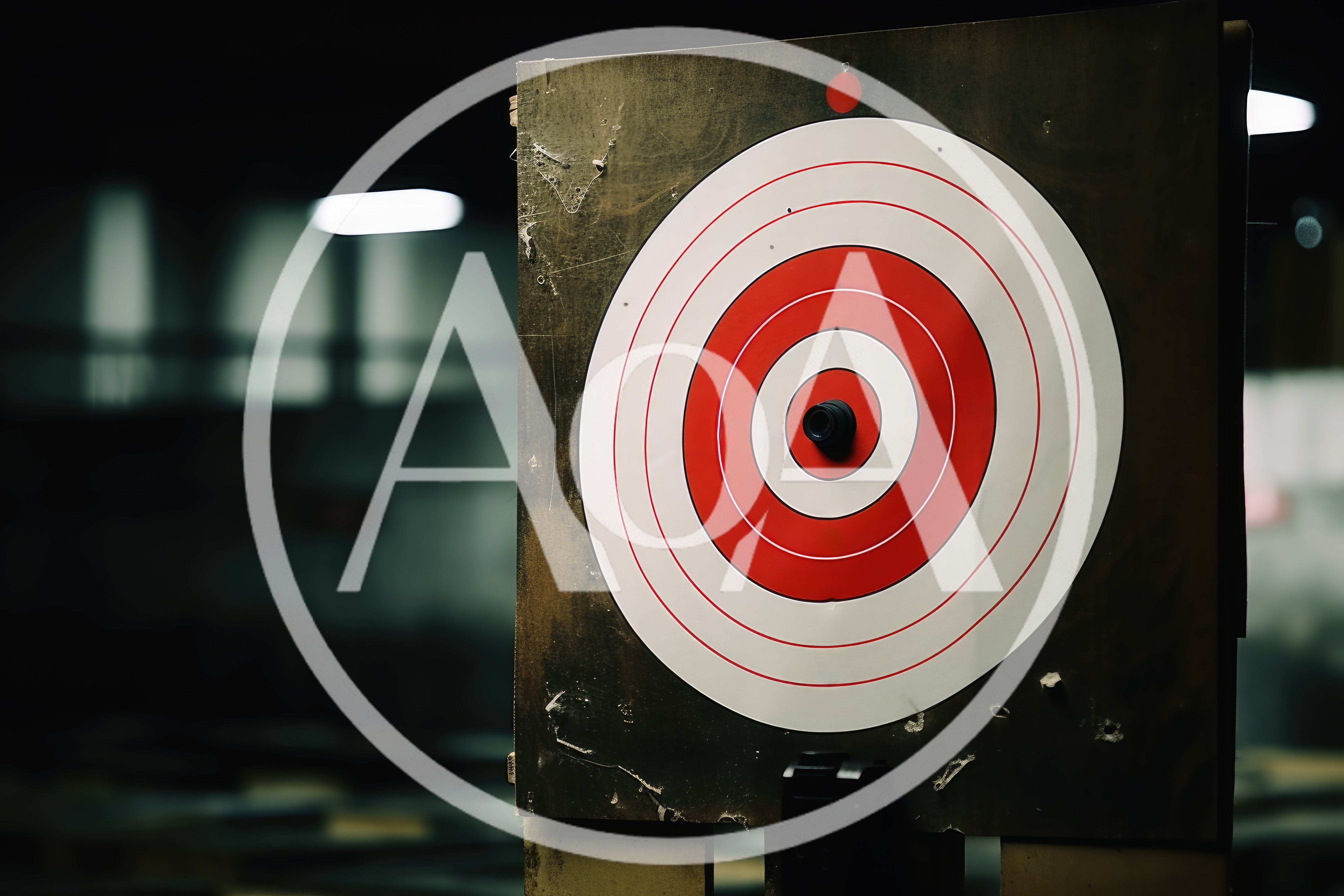 Target Practice Board With Bullseye In Indoor Shooting Range