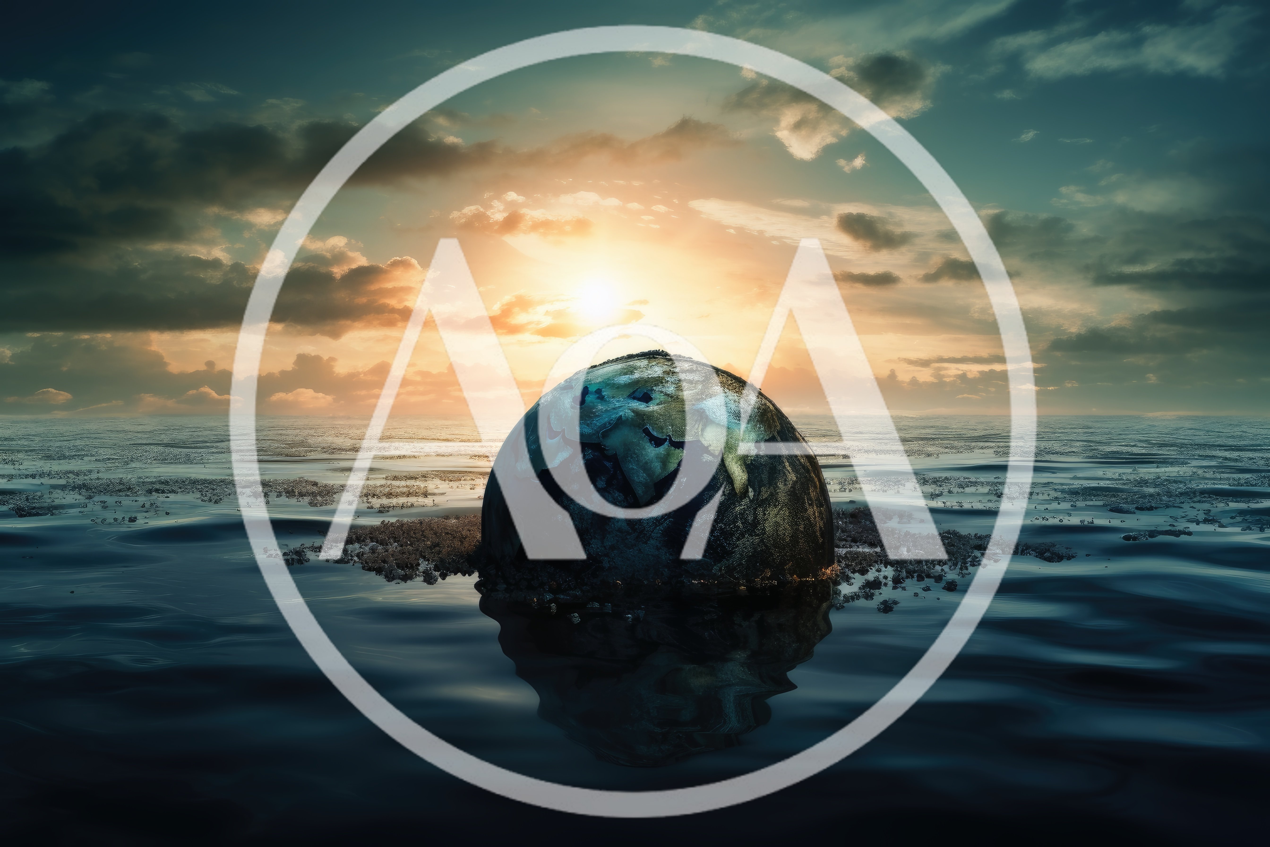 Submerged Earth Globe Floating In Dark Ocean Waters
