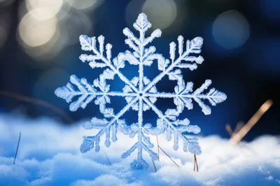 Single Intricate Snowflake Resting In Fresh Winter Snow