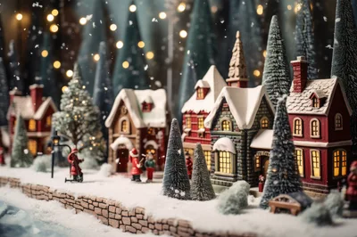 Miniature Christmas Village Scene With Festive Houses