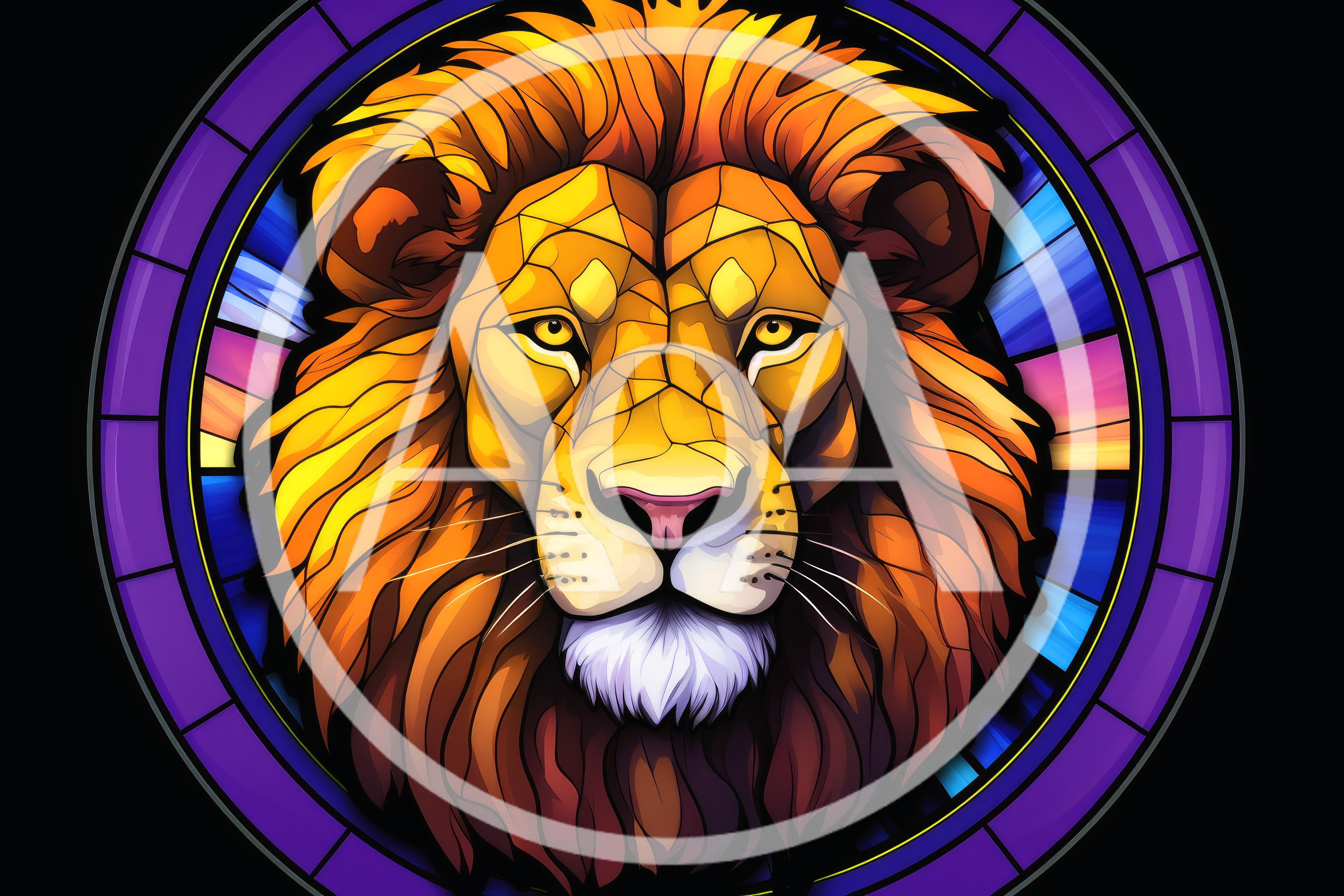 Stained Glass Lion Portrait In Circular Frame
