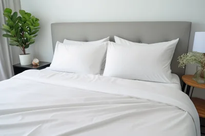 Modern Minimalist Bedroom With White Bedding