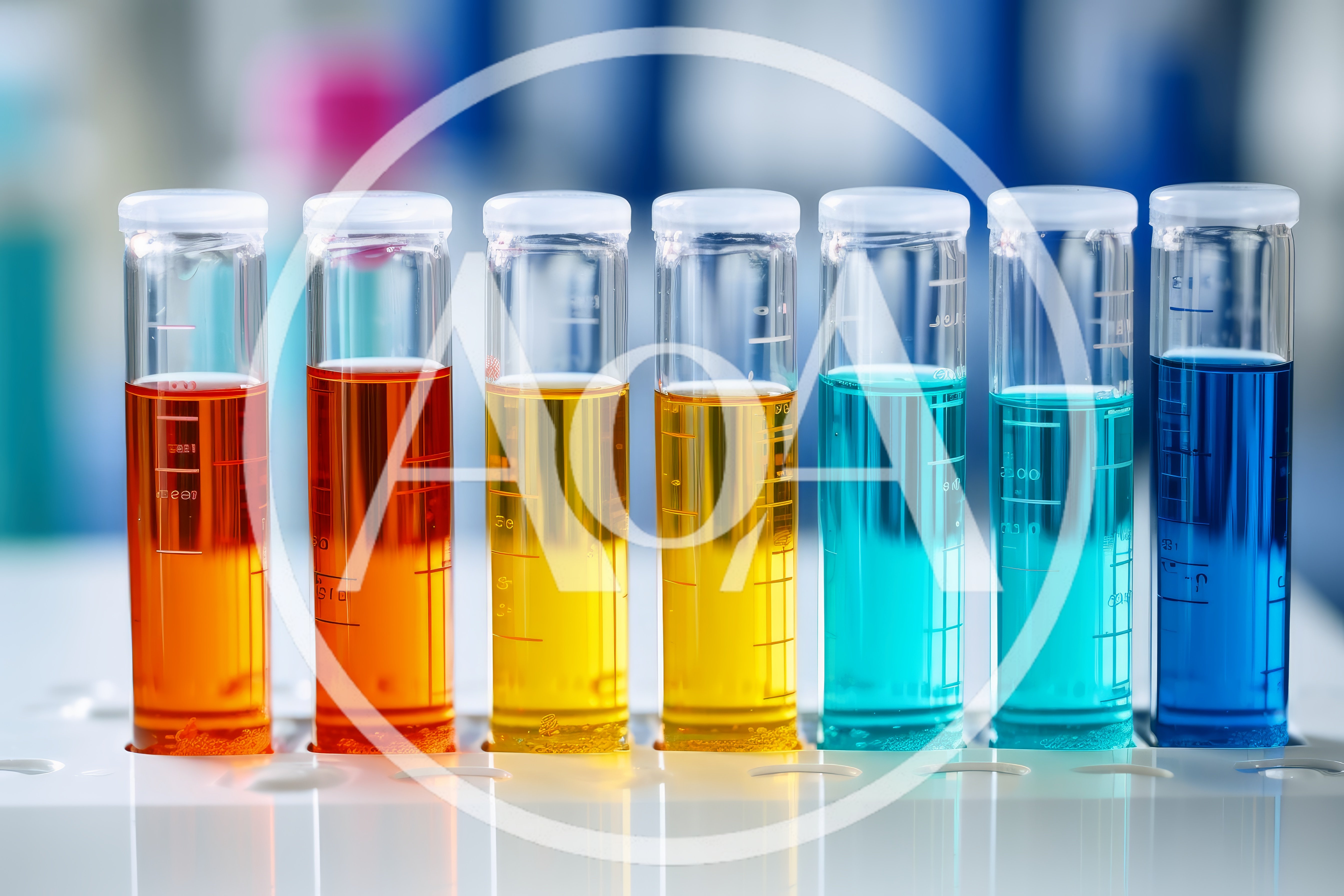 Seven Test Tubes With Colorful Chemical Solutions