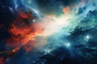 Vibrant Cosmic Nebula With Glowing Stars And Clouds