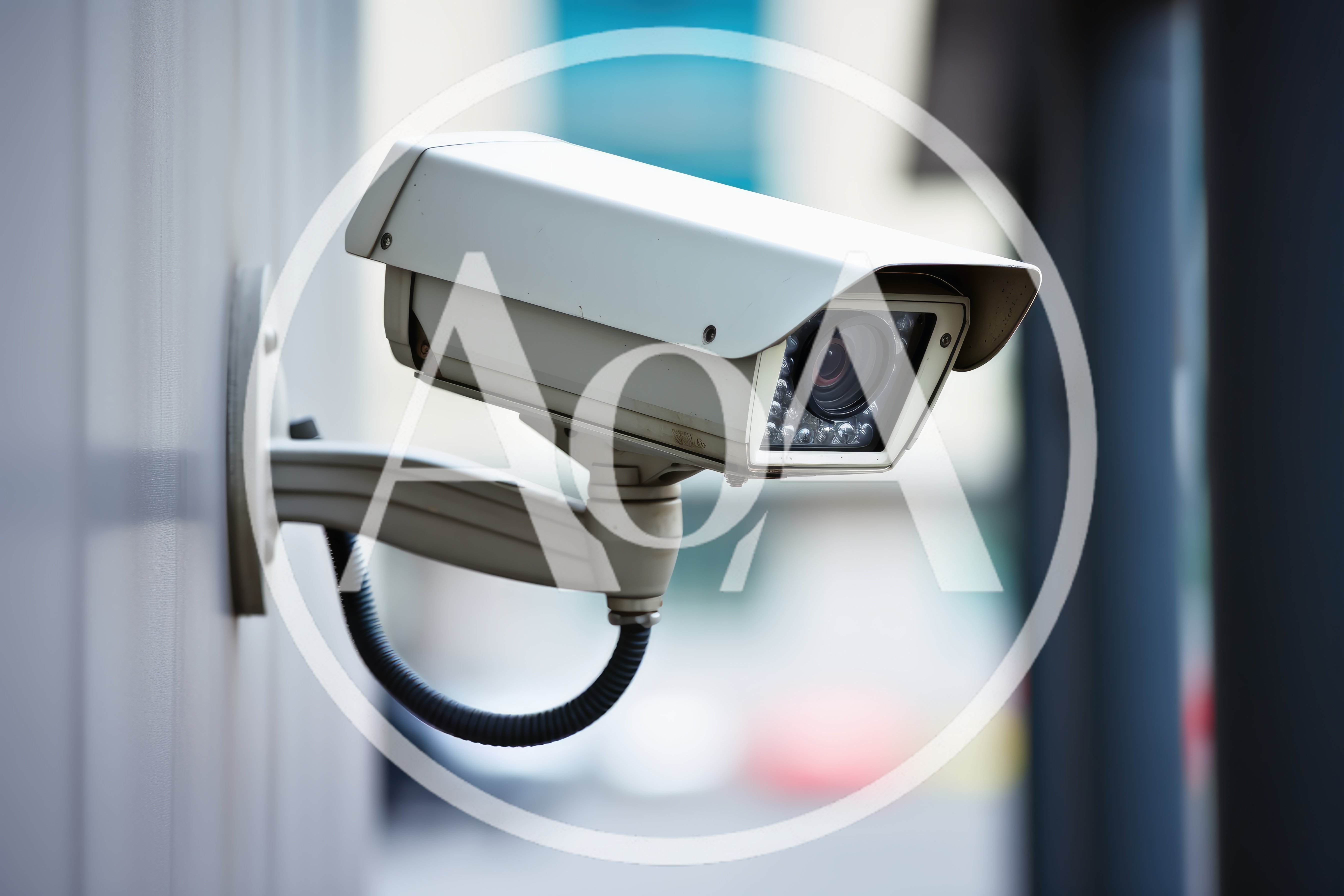 Outdoor Security Surveillance Camera Mounted On Building Wall