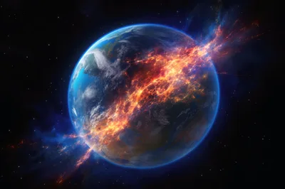 Catastrophic Asteroid Impact Striking Planet Earth