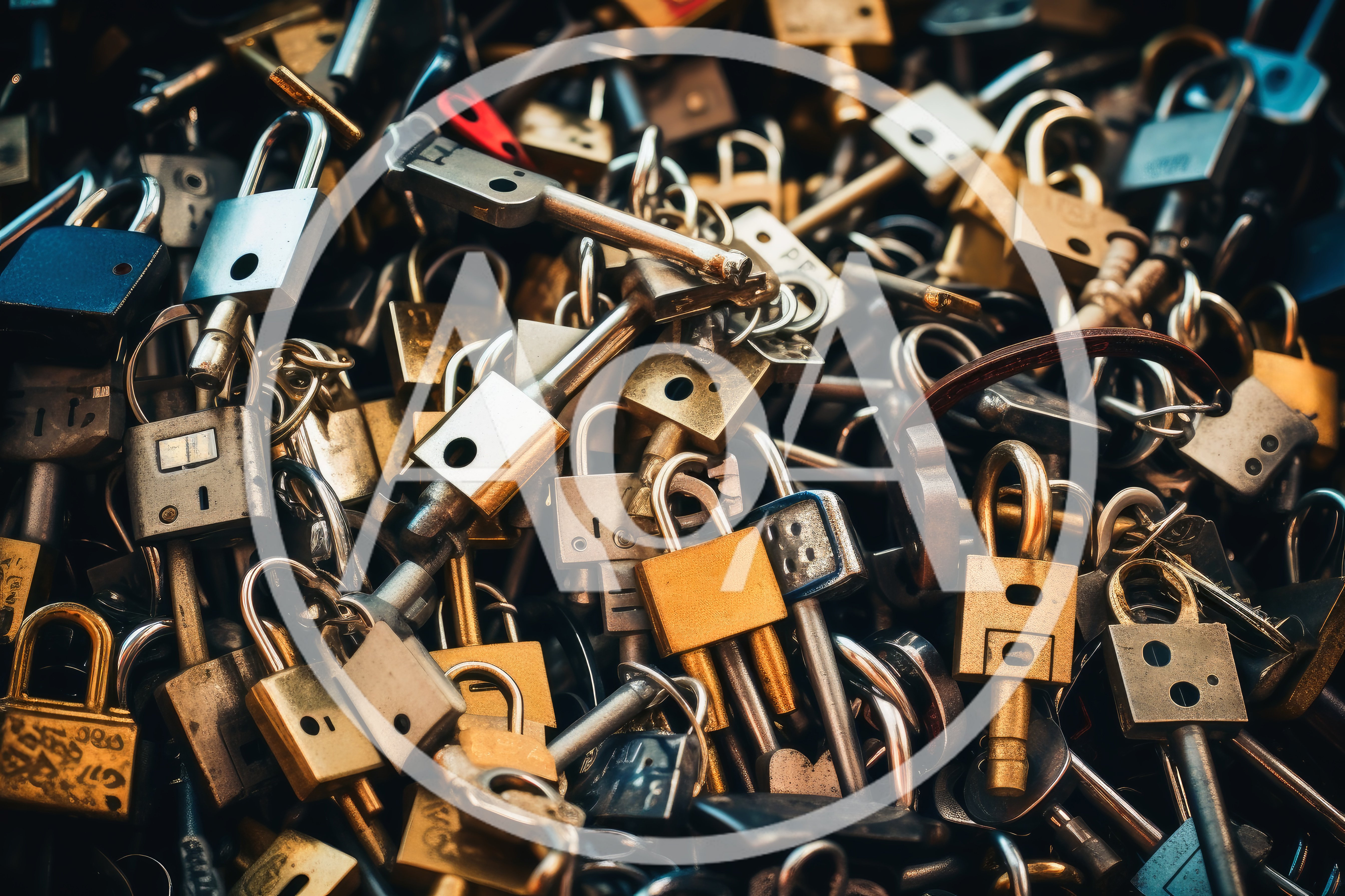 Pile Of Metal Padlocks And Keys