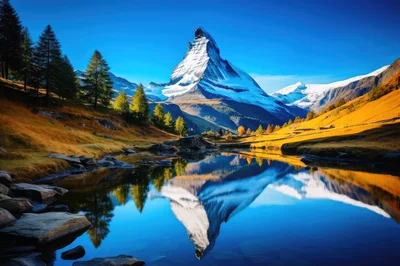 The Iconic Matterhorn Mountain Reflected In A Calm Lake