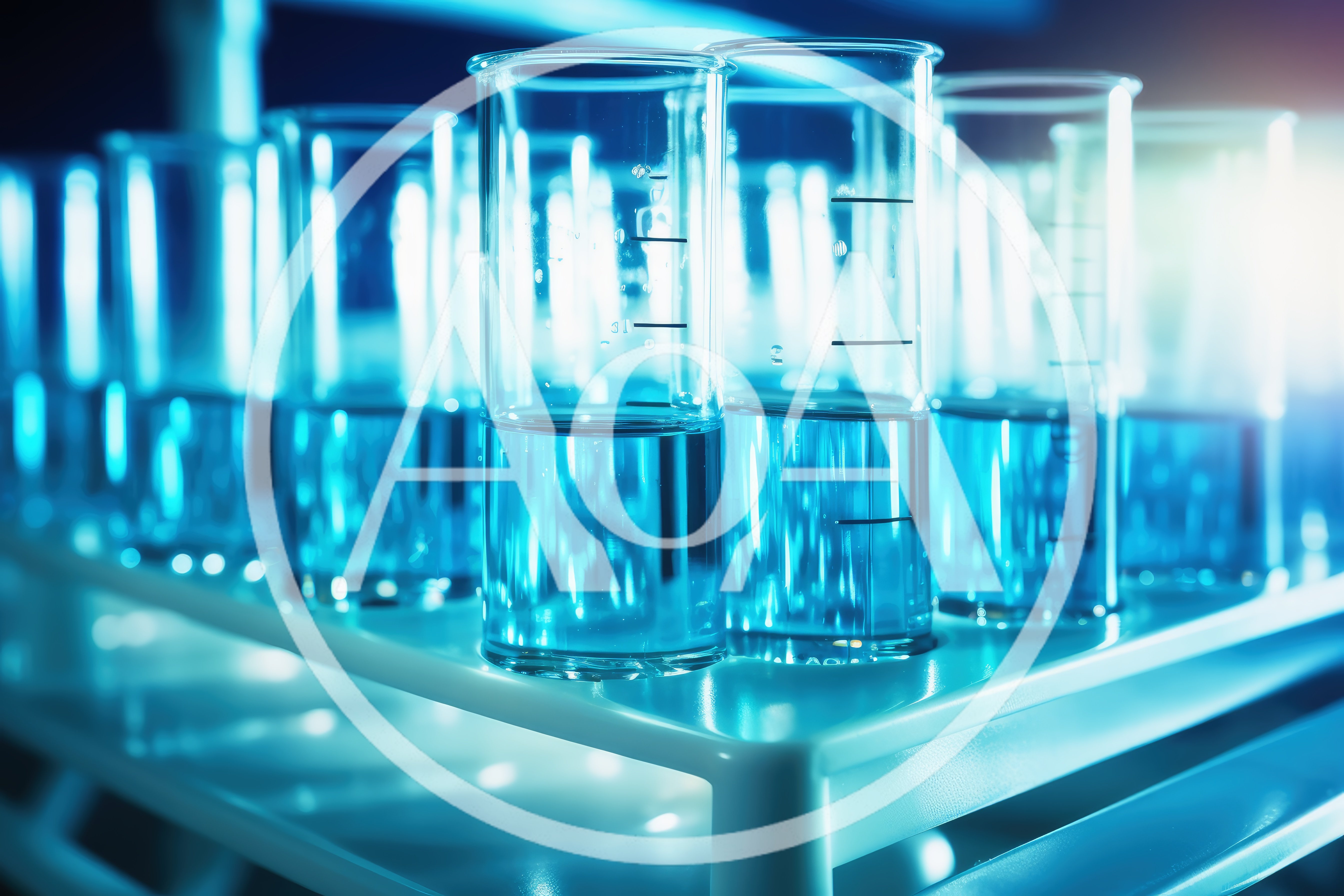Laboratory Test Tubes Filled With Blue Liquid