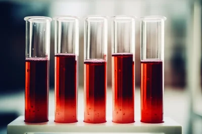 Five Glass Test Tubes Filled With Red Liquid