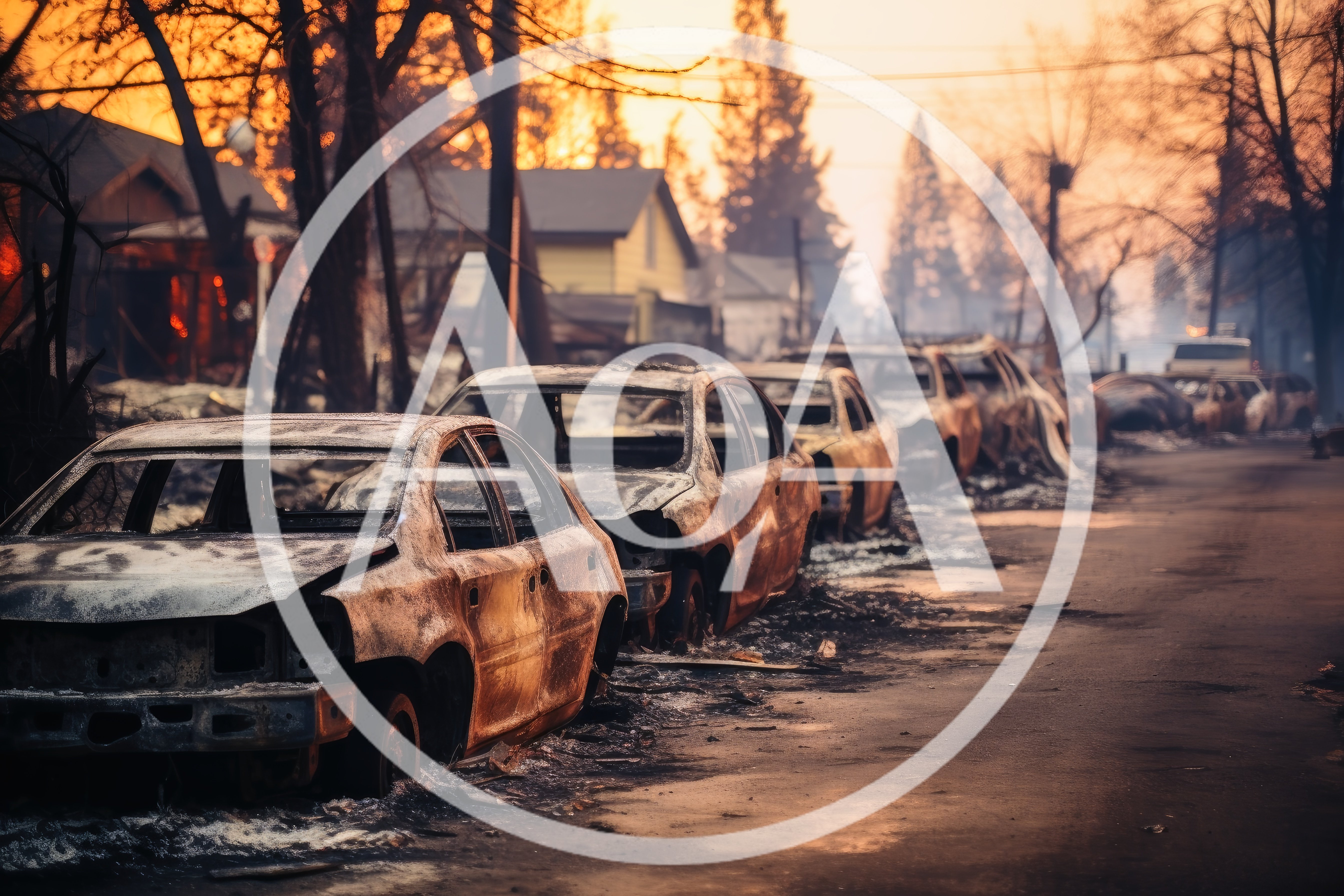 Burnt Out Vehicles On A Residential Street After Wildfire