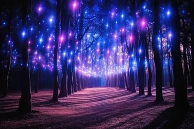 Enchanted Forest Path With Glowing Fairy Lights