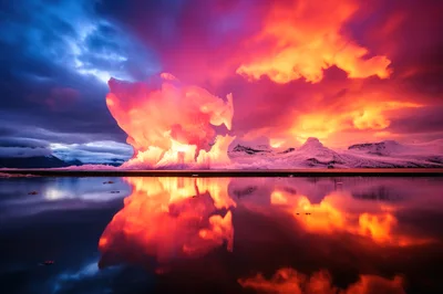 Glowing Iceberg Under Dramatic Sunset Sky