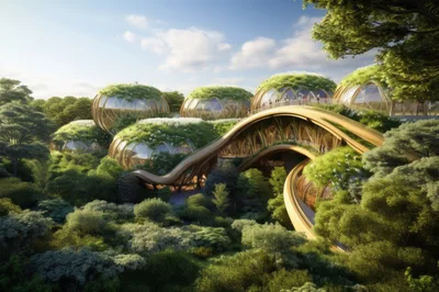 Futuristic Eco-Friendly Bio-Dome Complex In Lush Forest