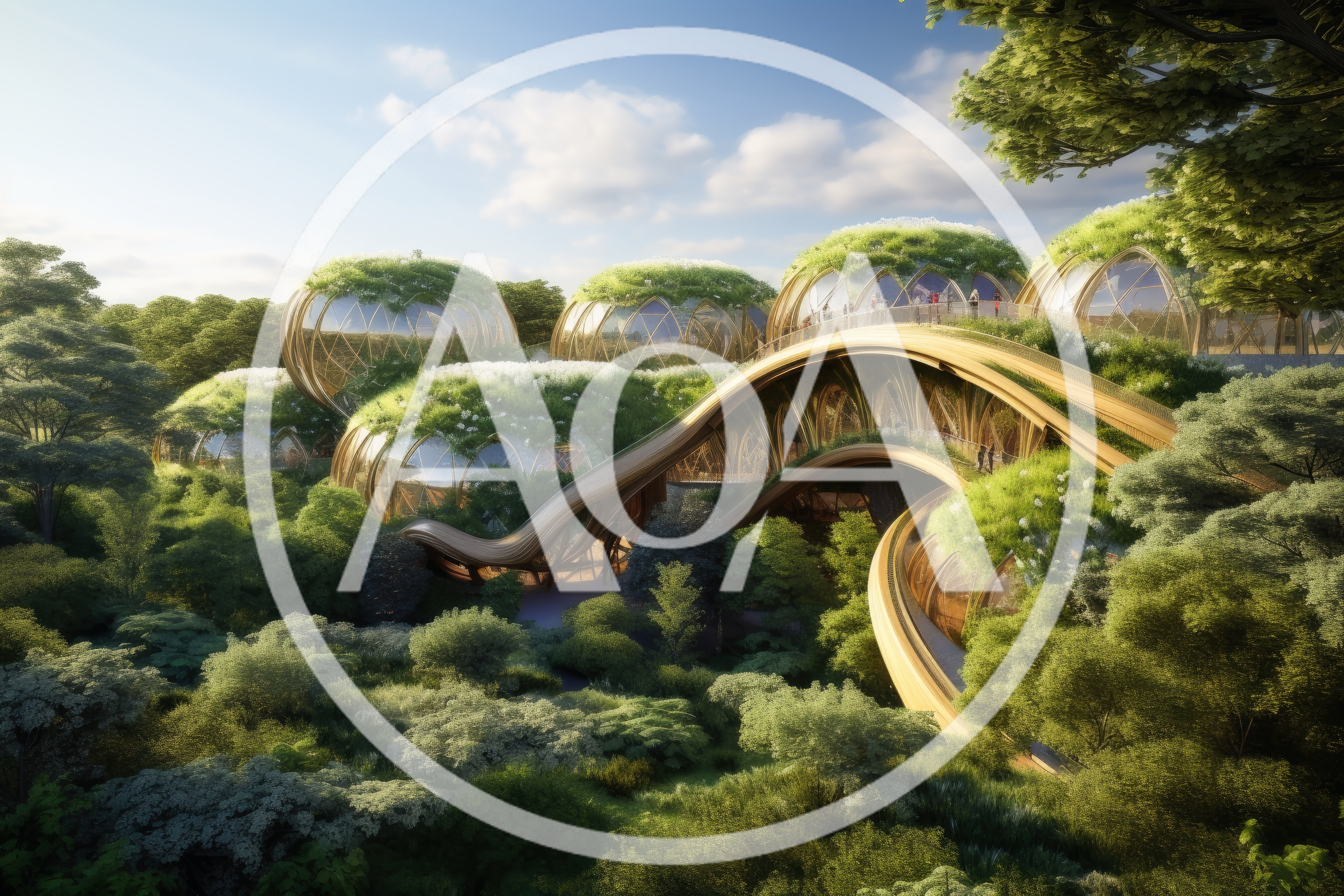 Futuristic Eco-Friendly Bio-Dome Complex In Lush Forest
