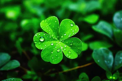 Four Leaf Clover With Dew Drops