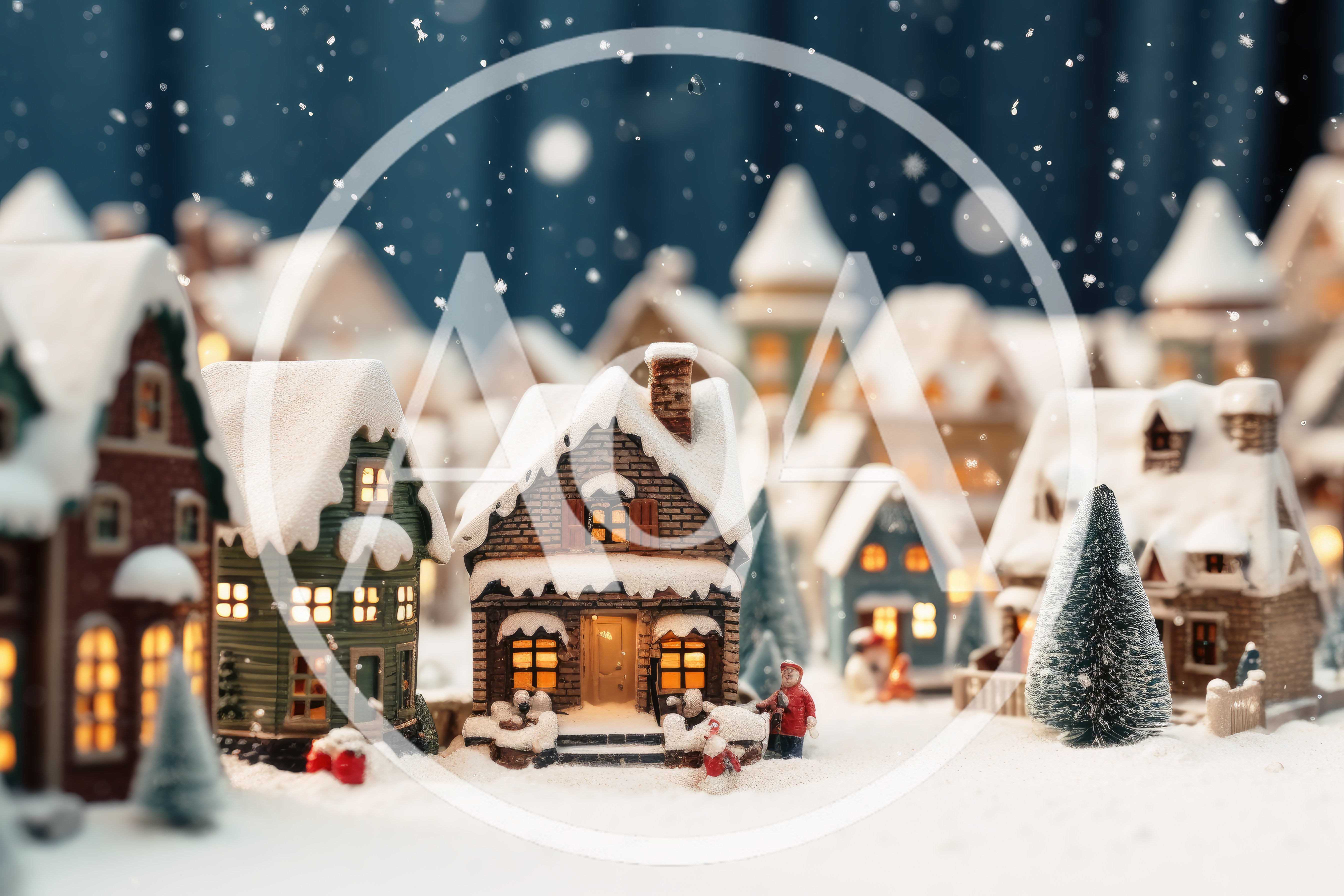 Miniature Christmas Village Scene With Snow