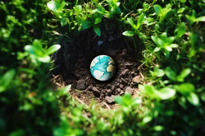Small Earth Globe Resting In A Soil Hole