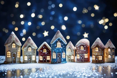 Miniature Christmas Village Houses With Glowing Lights