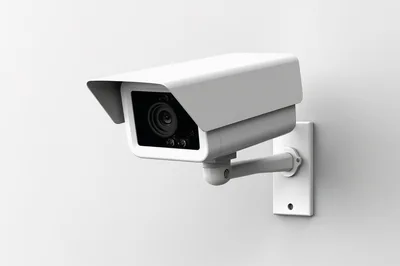 Modern White Security Camera Mounted On A Wall