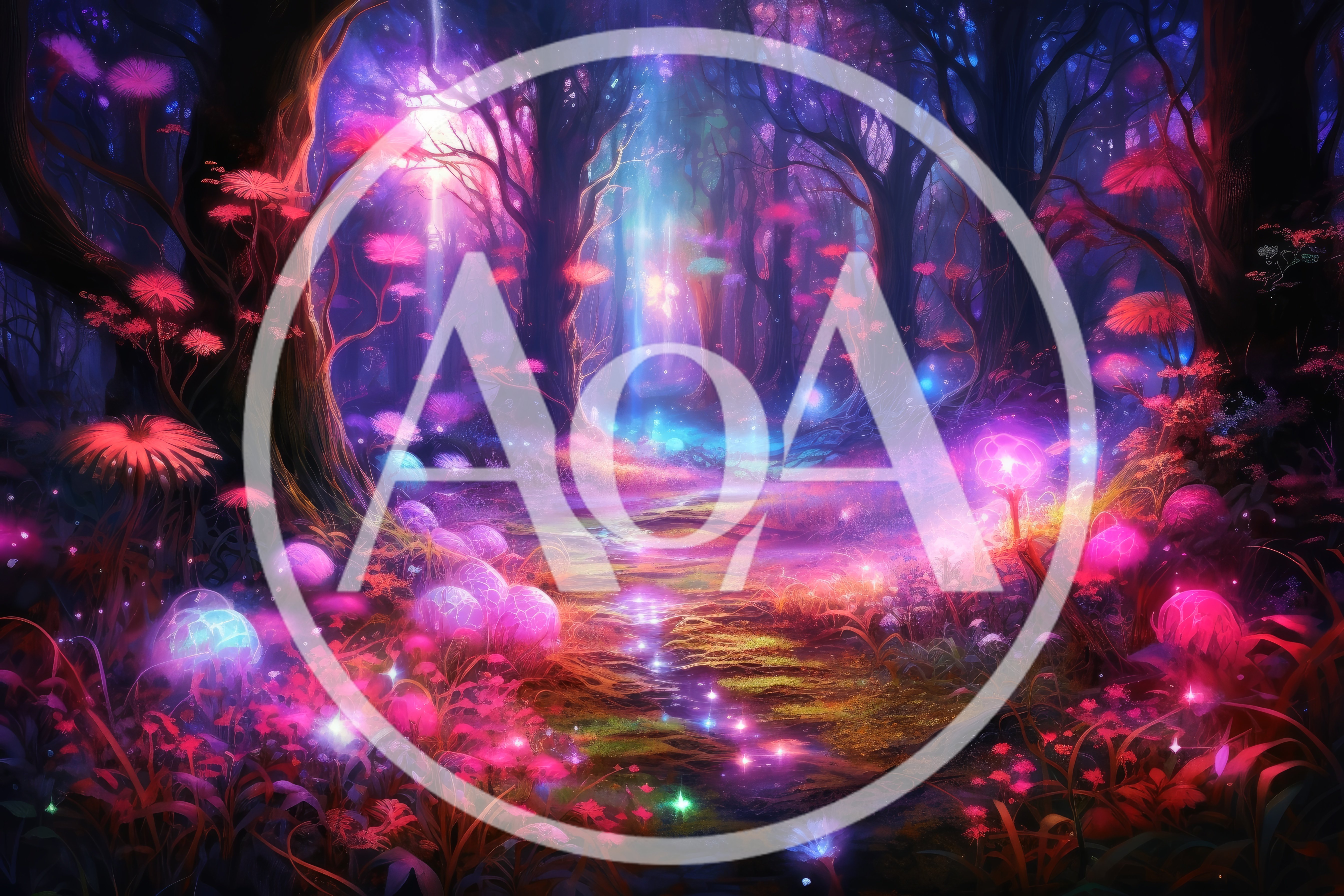 Enchanted Bioluminescent Forest With Glowing Flora And Light