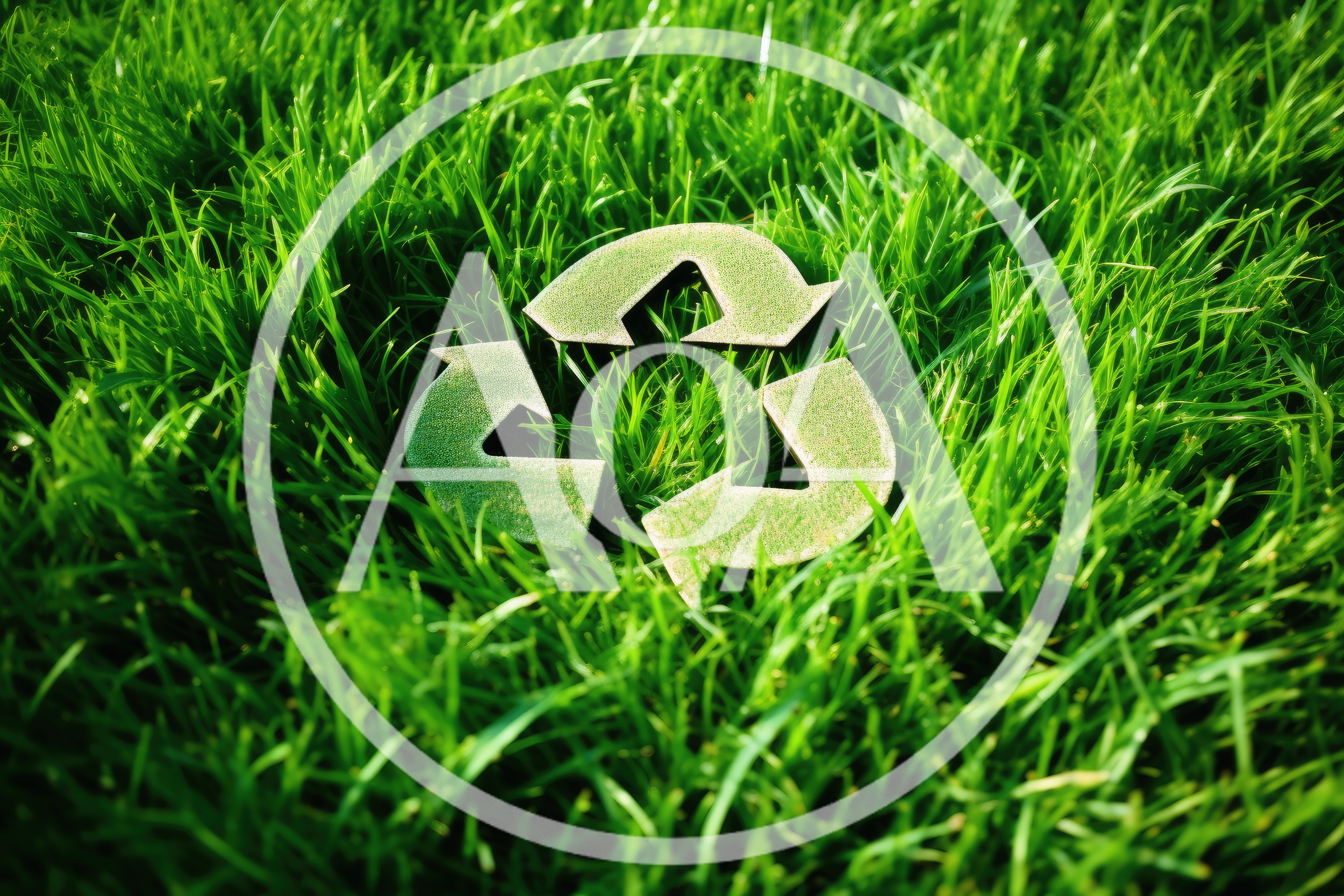 Recycle Symbol Resting On Lush Green Grass
