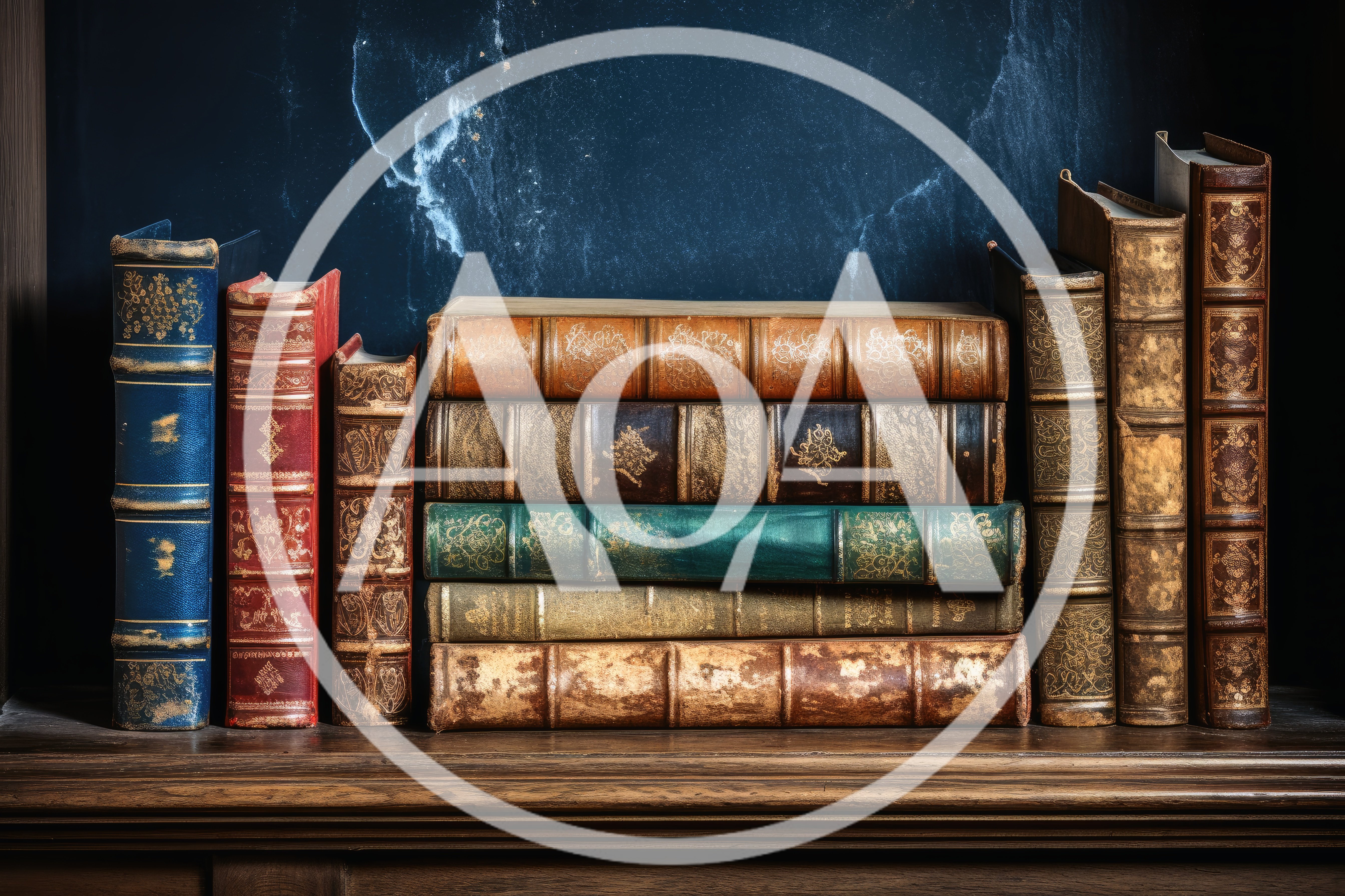 Antique Leather Bound Books On A Wooden Shelf
