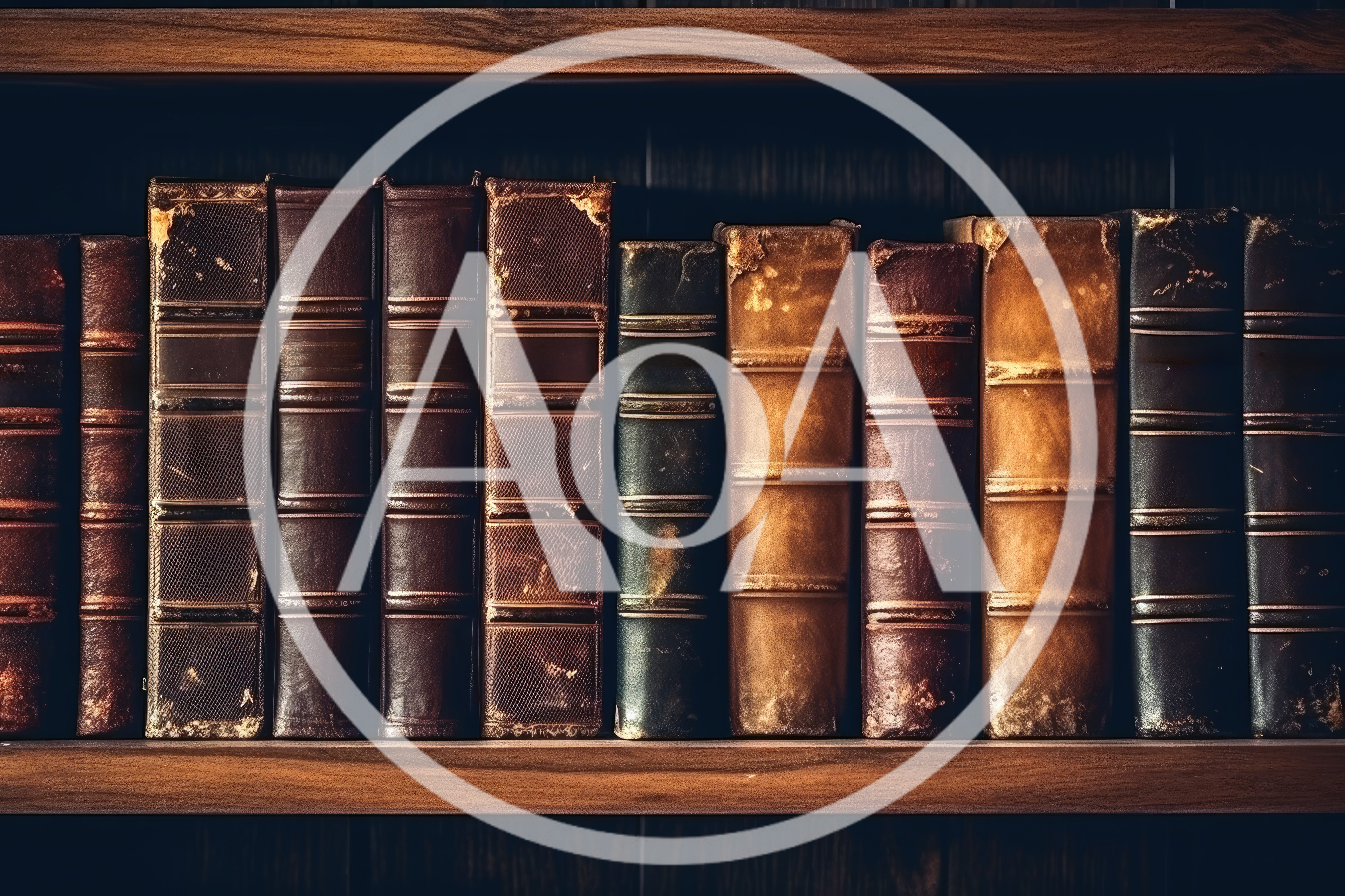 Antique Leather Bound Books On A Wooden Shelf