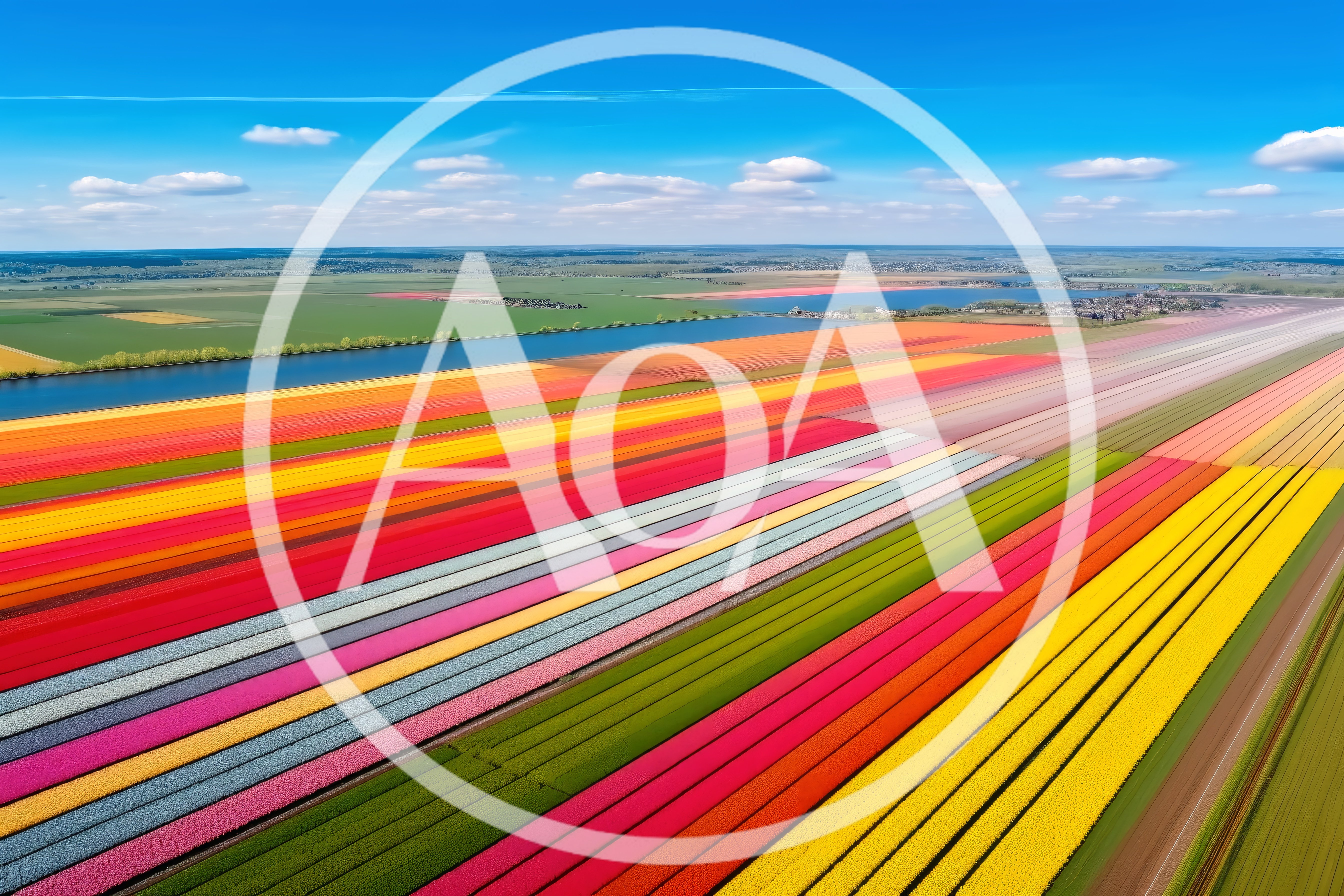Aerial View Of Vibrant Tulip Fields In The Netherlands