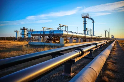 Industrial Oil And Gas Pipeline Infrastructure At Sunset