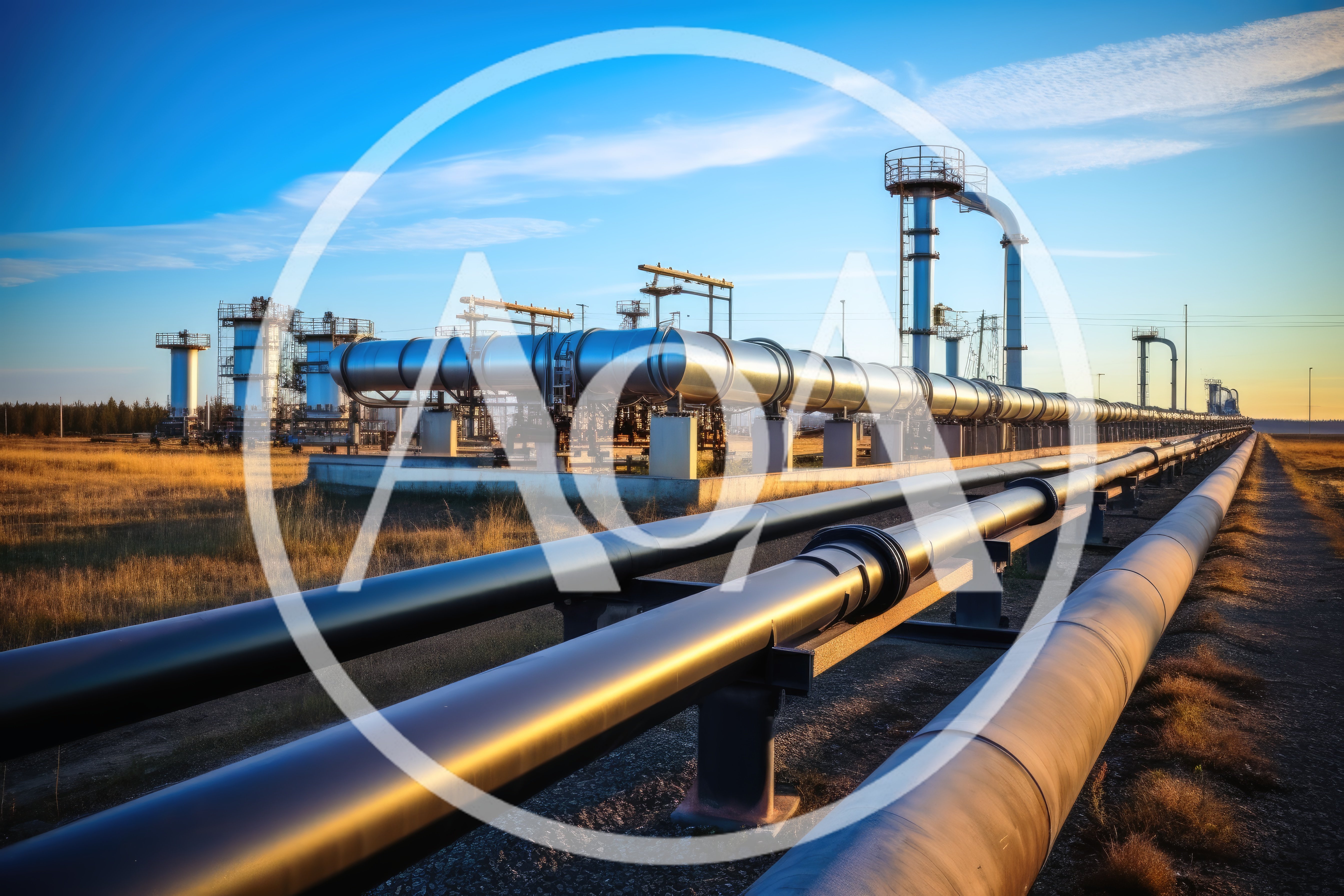 Industrial Oil And Gas Pipeline Infrastructure At Sunset