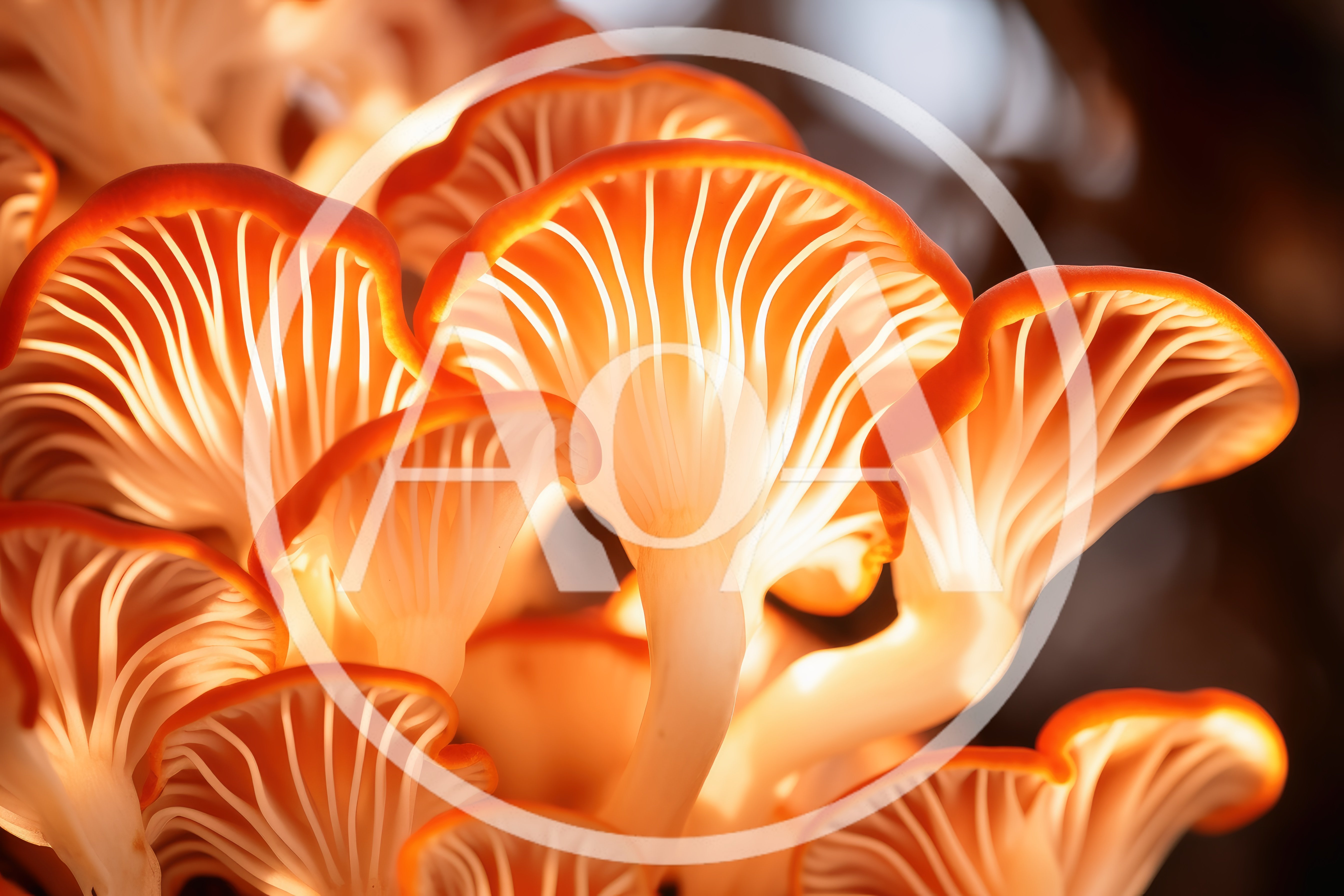 Vibrant Orange Oyster Mushrooms Growing In A Cluster