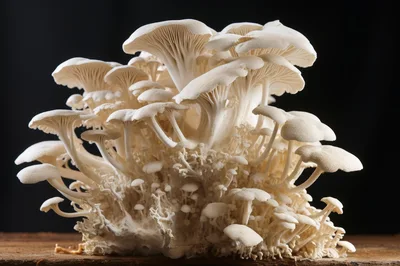 Cluster Of Fresh White Oyster Mushrooms