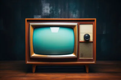 Vintage Wooden Television Set On A Wooden Table