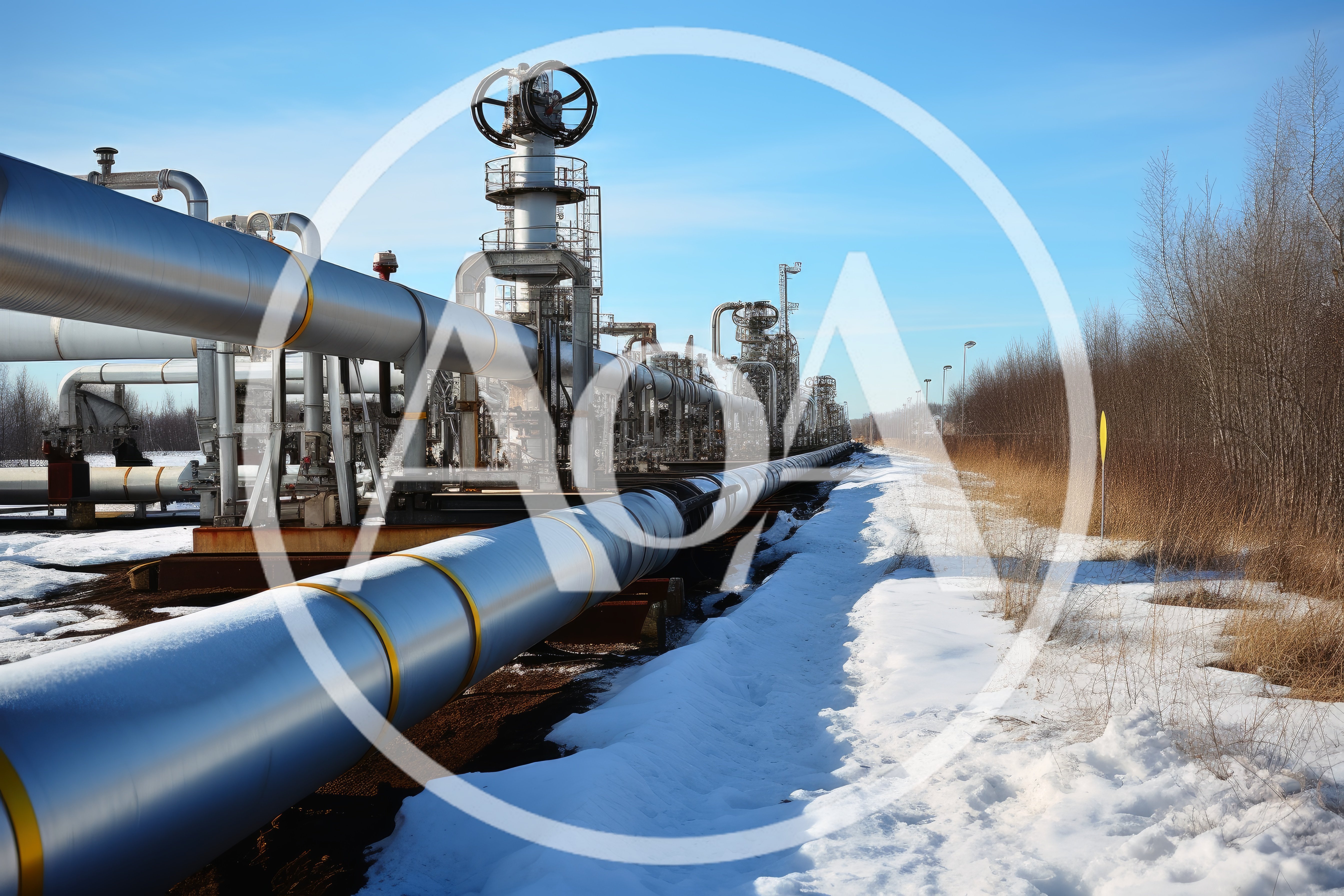 Industrial Natural Gas Pipeline Infrastructure In Winter