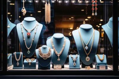 Luxury Jewelry Display In A High End Boutique Window