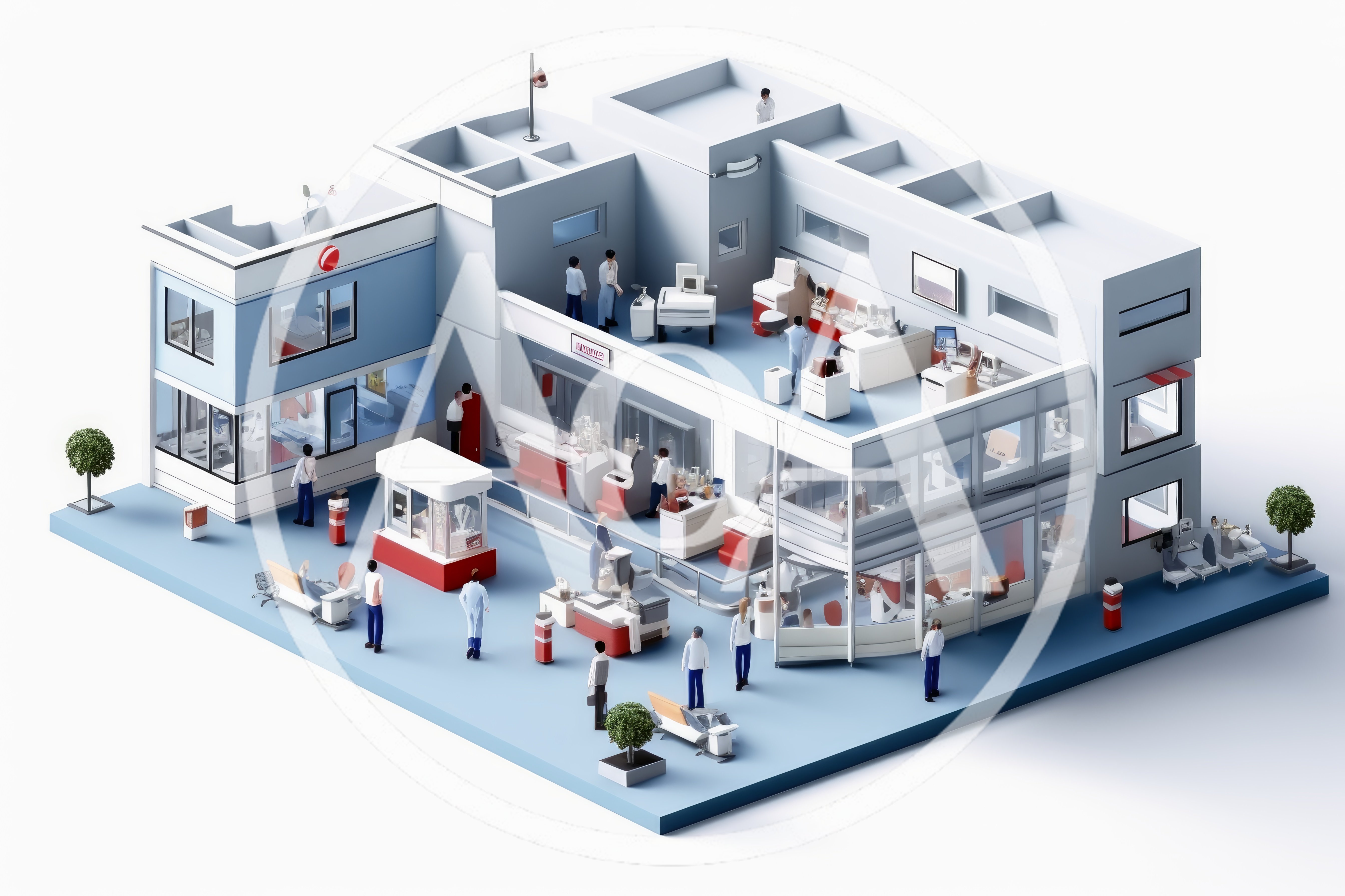 Isometric 3D Illustration of a Modern Medical Clinic