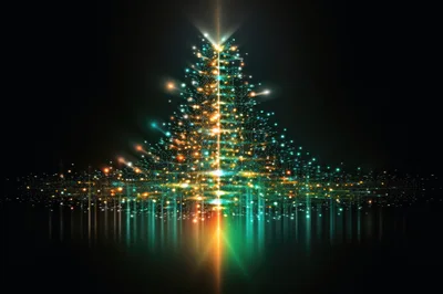 Abstract Digital Christmas Tree With Glowing Particle Effects