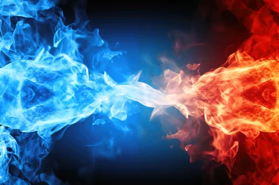 Abstract Collision of Blue and Red Fire Flames