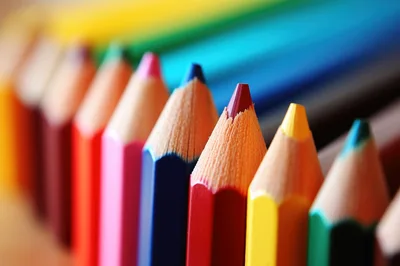 Close Up Of Colorful Sharpened Pencils In A Row