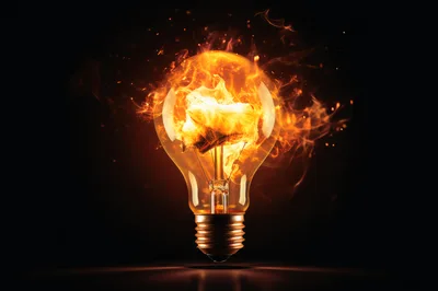 Burning Light Bulb With Intense Fire Flames